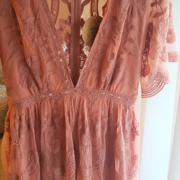 *SOLD* Honey Punch Pink Lace Romper Maxi Dress - Picture 5 of 5